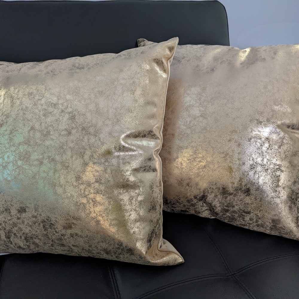 NEW Throw Pillows/Cushions Pair 16in Square, Gold foil,  NWOT